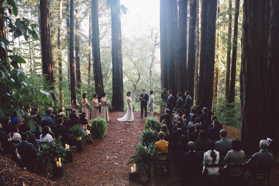 The ceremony site was so beautiful that it didn't require other decor than some candles on stumps and ferns