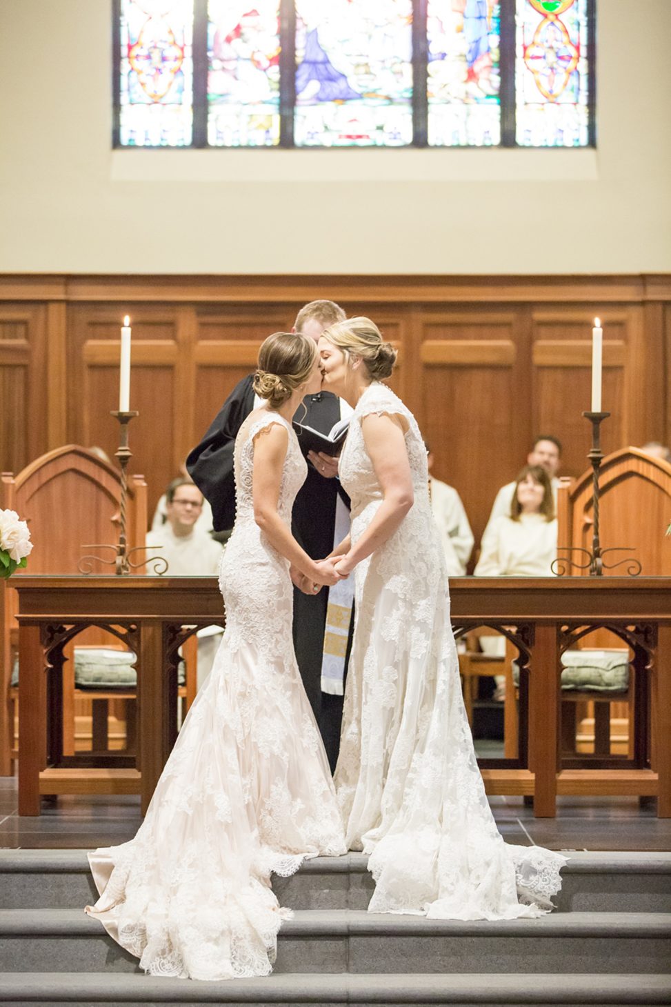 The ceremony took place in a church, just look at those beautiful dresses