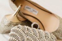 06 a sophisticated rhinestone and pearl wedding clutch and sparkly Jimmy Choo shoes
