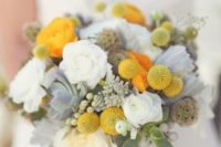 06 a tender bridal bouquet with billy balls and pale succulents is a chic idea