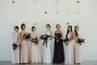 08 The bridesmaids were wearing light pink mismatching dresses, and the maid of honor was wearing a purple dress
