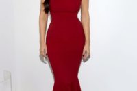 08 a gorgeous mermaid red sleeveless dress with a high neckline and all the curves highlighted
