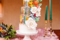 watercolor wedding cake with several tiers