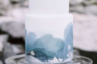 09 a watercolor blue grey wedding cake for a modern coastal wedding
