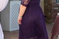 10 a plus size purple lace midi dress with half sleeves and an illusion neckline