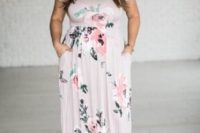 20 a blush floral maxi dress with short sleeves and an illusion neckline for a garden wedding