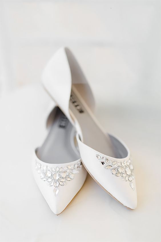 elegant white wedding shoes with rhinestones are a fresh take on traditional ones
