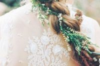 23 add a woodland touch to your bridal look with some greenery and blooms in your hair