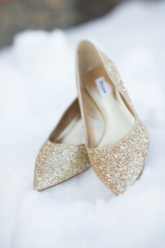 shiny gold glitter flats are all you need to sparkle at your wedding