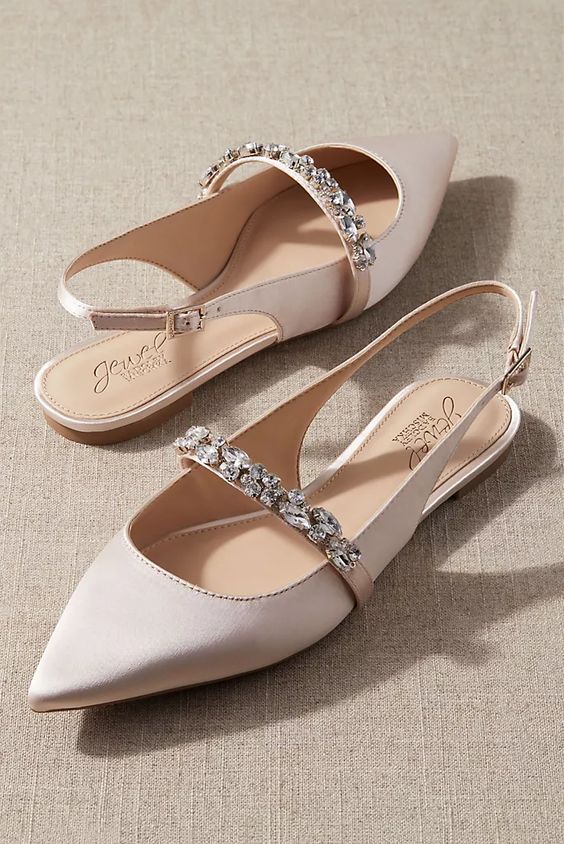 chic and trendy blush slingbacks with pointed toes and embellished straps are amazing for a trendy bridal look