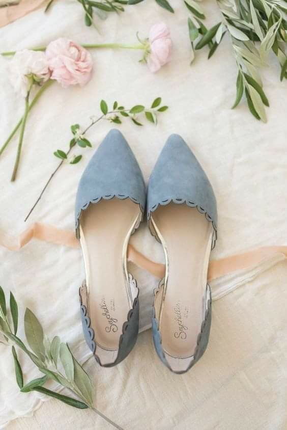 classy and comfy blue suede scallop flats will be great for a bridal look and not only