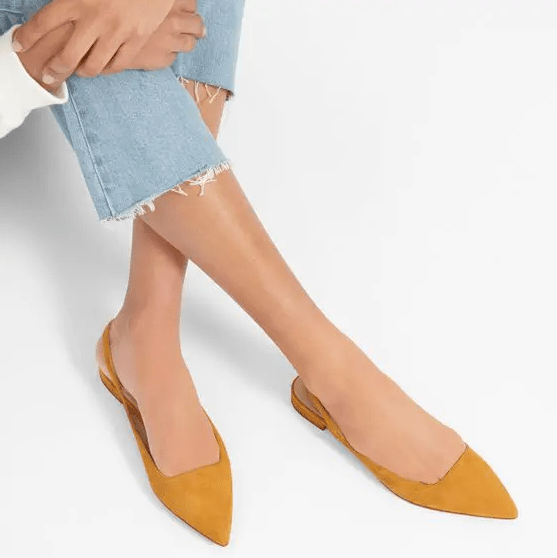 comfy and chic mustard suede flat slingbacks will be great for your wedding and can be worn afterwards, too