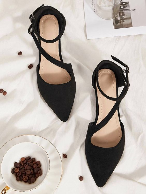 elegant black suede flats with straps will be a nice addition not only to a bridal but also to many other looks