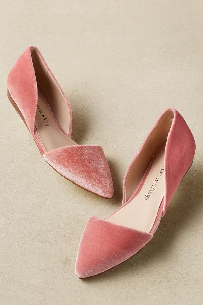 lovely pink velvet wedding flats will be a cool touch of color to the bridal look