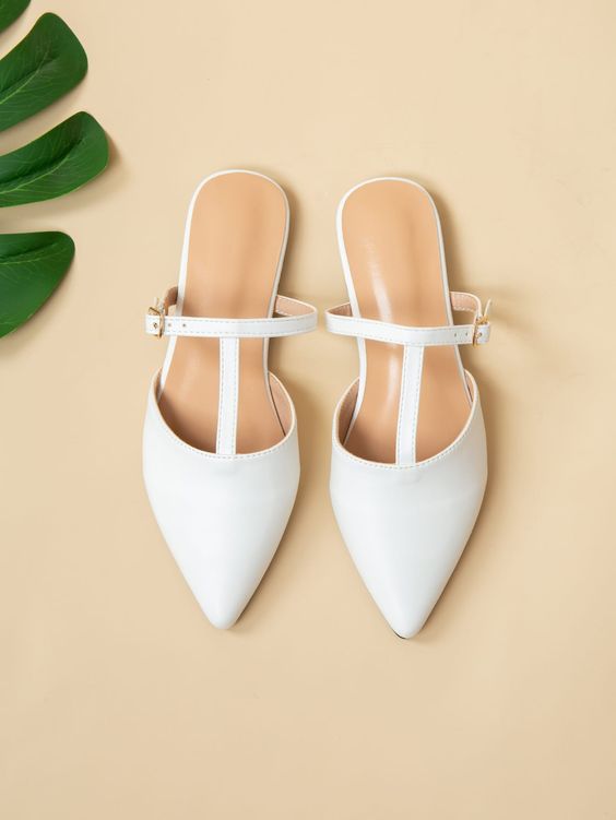 white T-strap wedding flats are a minimal and chic solution for a modern or minimalist bridal look