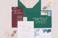 02 The wedding stationery was done in emerald and burgundy with a cheetah print to highlight the boho feel