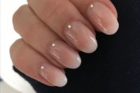 03 ombre French nails with little rhinestones is a chic and modern idea for an edgy bride