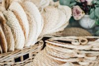 05 elegant wicker fans are a great way to make the guests feel comfortable and remind of your wedding later, too