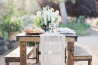06 a semi sheer airy fabric table runner is a great idea for any summer wedding