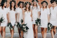white mini dresses with a V-neckline and no detailing for a relaxed casual wedding