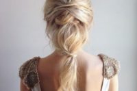 10 an effortlessly chic textural ponytail with several twists looks very soft and romantic