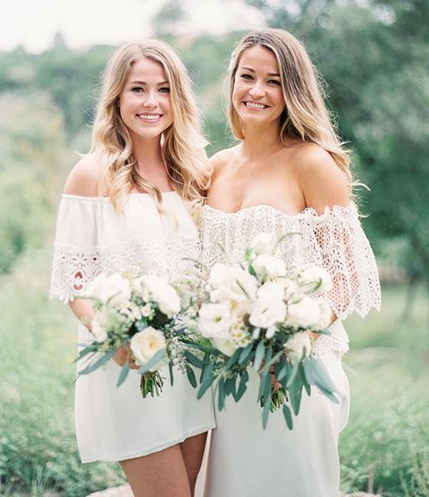 white off the shoulder mix and match dresses with crochet lace