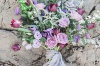 13 a colorful coastal wedding bouquet with lilac, purple and burgundy blooms plus herbs