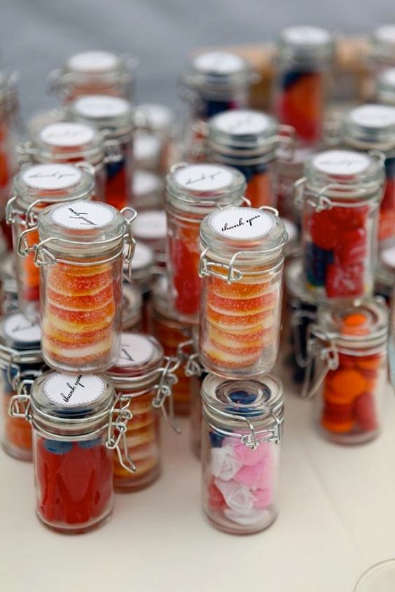buy a lot of glass jars with lids and make your personal candy and sweets assortments