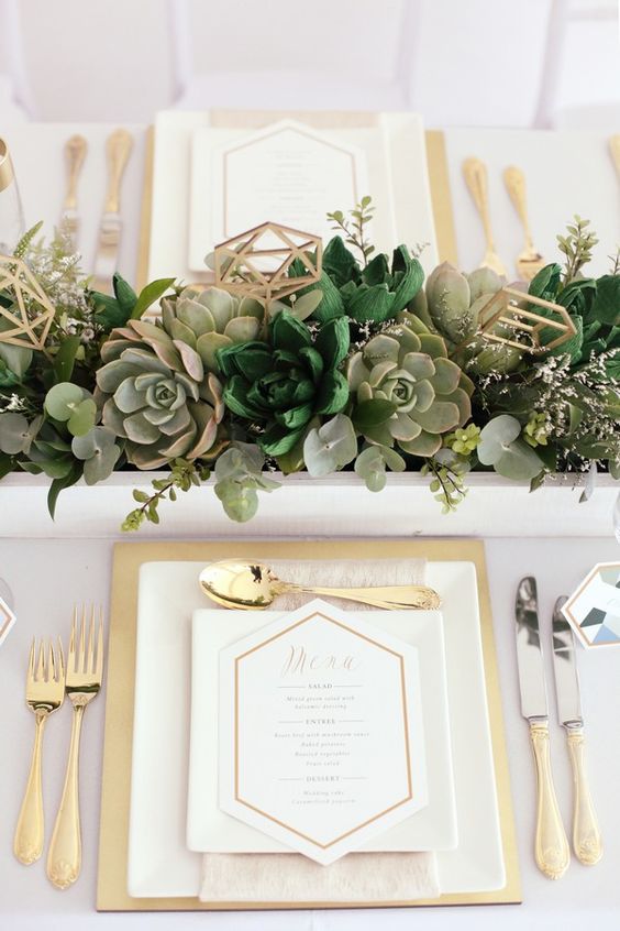 a chic modern centerpiece with succulent and himmeli for a bold and cool look