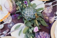 18 a fresh greenery table runner with pale succulents and pink blooms for a gorgeous tablescape