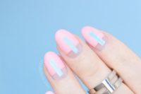 18 pink and mint geometric nails with negative space for a mid-century modern or modern bride