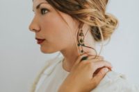 19 bold chandelier emerald earrings and a matching ring for a vintage boho bride
