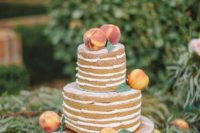 19 naked peach wedding cake topped fresh peaches for a southern wedding