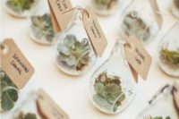 wedding favours with moss and succulents