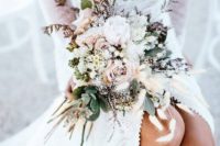 21 a sweet and ethereal late summer bouquet in blush and creamy tones, with greenery, herbs and spikes