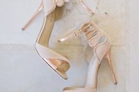 26 whimsy blush wedidng heels with ankle straps and glitter touches for a chic glam look