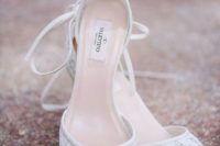28 white lace pointed toe wedding heels with lacing up are a chic idea for every bridal look