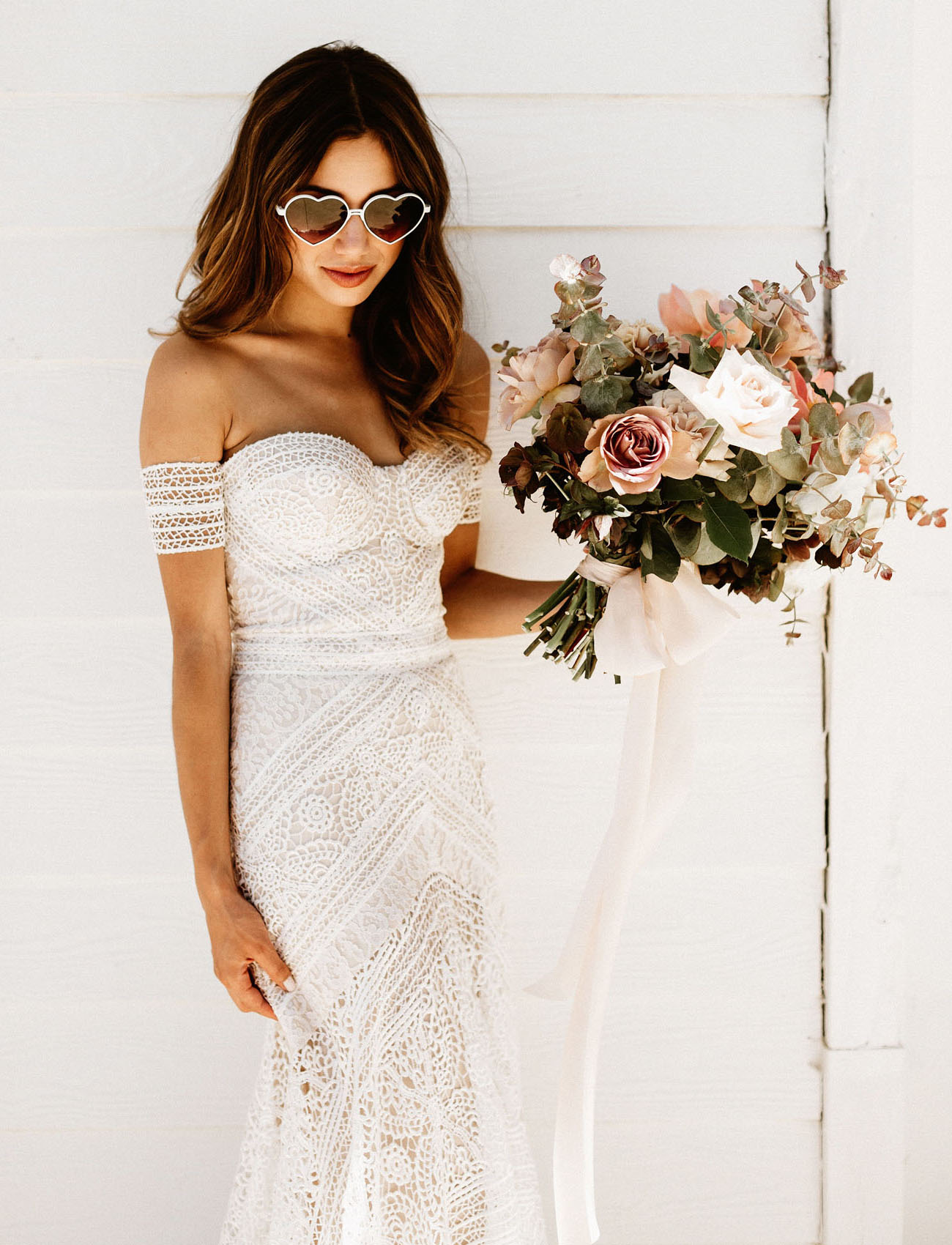Picture Of A Boho Lace Sheath Off The Shoulder Wedding Dress With Straps Looks Just Wow 8486
