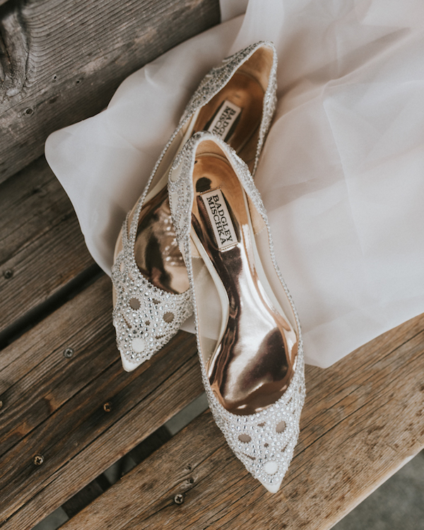 The bridal shoes were glam embellished ones