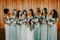 The bridesmaids were rocking mismatching mint green gowns