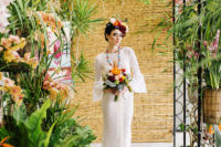 04 The wedding dress was a lace one, with long sleeves, a high neckline and lots of colorful accessories
