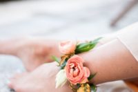 04 a cute floral anklet with peachy pink and yellow flowers for a delicate garden bridal look