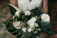 05 a chic bouquet with white blooms and much greenery of various textures for a bold look