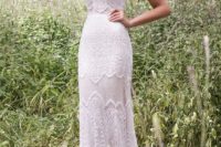 07 a boho lace sheath wedding dress with a halter neckline is all you need to look wow at a boho wedding