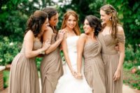 07 eye-catchy draped taupe maxi dresses for bridesmaids is a great idea for fall neutrals