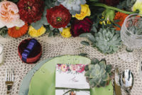 08 Shabby chic plates and chargers added texture, and lush colroful florals and succulents screamed Mexico