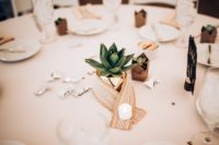 08 The wedding tablescapes were simple, rustic and very cute, with chic succulent wedding favors