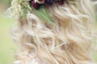 a blackberry and pale peach rose flower crown for a late summer boho bride