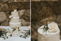 11 The wedding cake was a textural white one with fresh blush blooms and a calligraphy topper