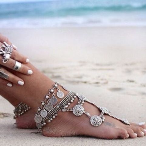 gypsy chan  and coins anklets with much detailing to highlight your legs and add a boho feel